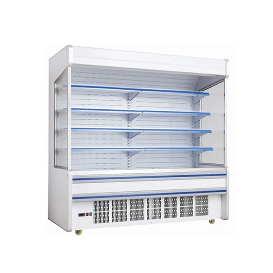 Eingebauter Kompressor-Kunststoffvorhang, vorne offener, aufrechter Kühlschrank für Obst, Gemüse, Getränke für den Supermarkt