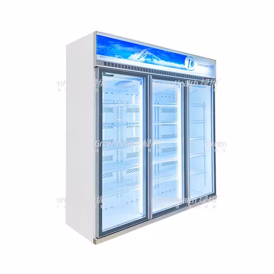 Großhandel mit dynamischer Kühlung, doppelt transparenter Glastür, Kühlschrank mit Gefrierfach und Inverter-Kompressor